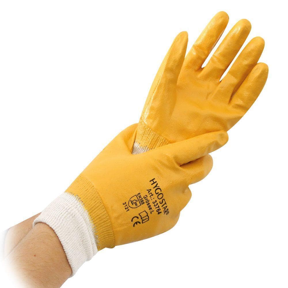 Gants de travail Nitrile Grip Super, jaune-blanc, jersey de coton avec nitrile