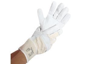 Gants de travail robustes, cuir de vachette pleine fleur, blanc-beige, longueur : 25 cm
