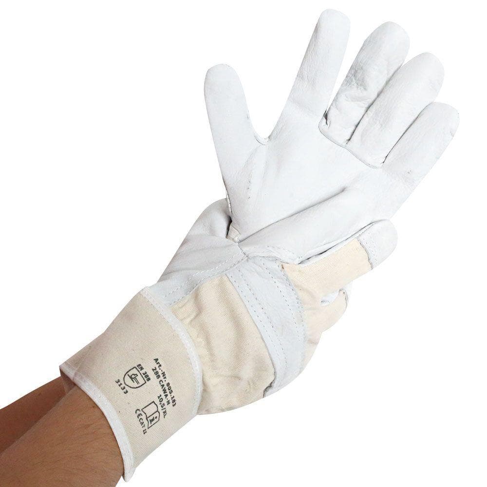 Gants de travail robustes, cuir de vachette pleine fleur, blanc-beige, longueur : 25 cm