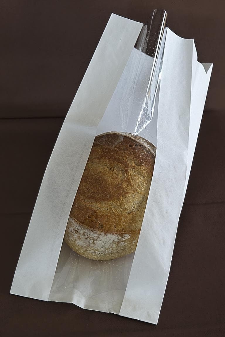 Sachet transparent à bande, 40 g/m², kraft soufflé + revêtement PE, 25,5 x 9 x 44 cm,