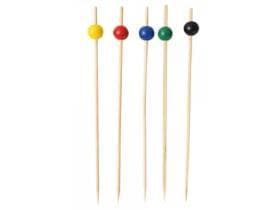 Brochette à amuse-gueules en bambou BALL, 15 cm naturel avec boules colorées,