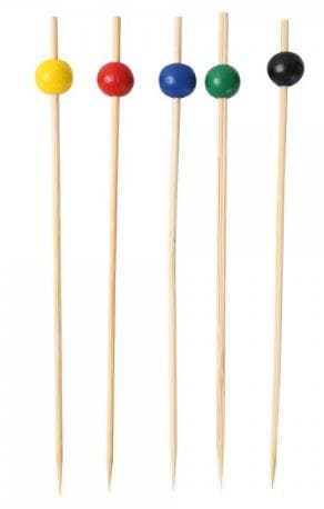 Brochette à amuse-gueules en bambou BALL, 15 cm naturel avec boules colorées,