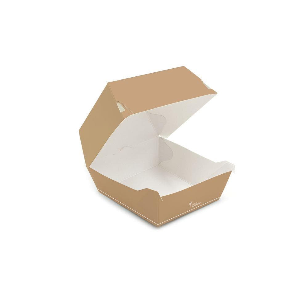 Scatola per hamburger quadrata in cartone, 900 ml, marrone/bianco, 120 x 120 x 85 mm, interno