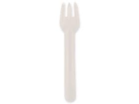 Forchetta di cartone, lunghezza 15,5 cm, bianca, resistente, neutra al sapore.