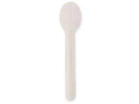 Cucchiaio di cartone, lunghezza 15,5 cm, bianco, robusto, neutro al sapore.