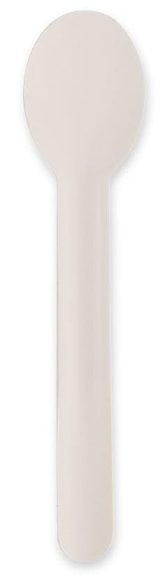 Cucchiaio di cartone, lunghezza 15,5 cm, bianco, robusto, neutro al sapore.