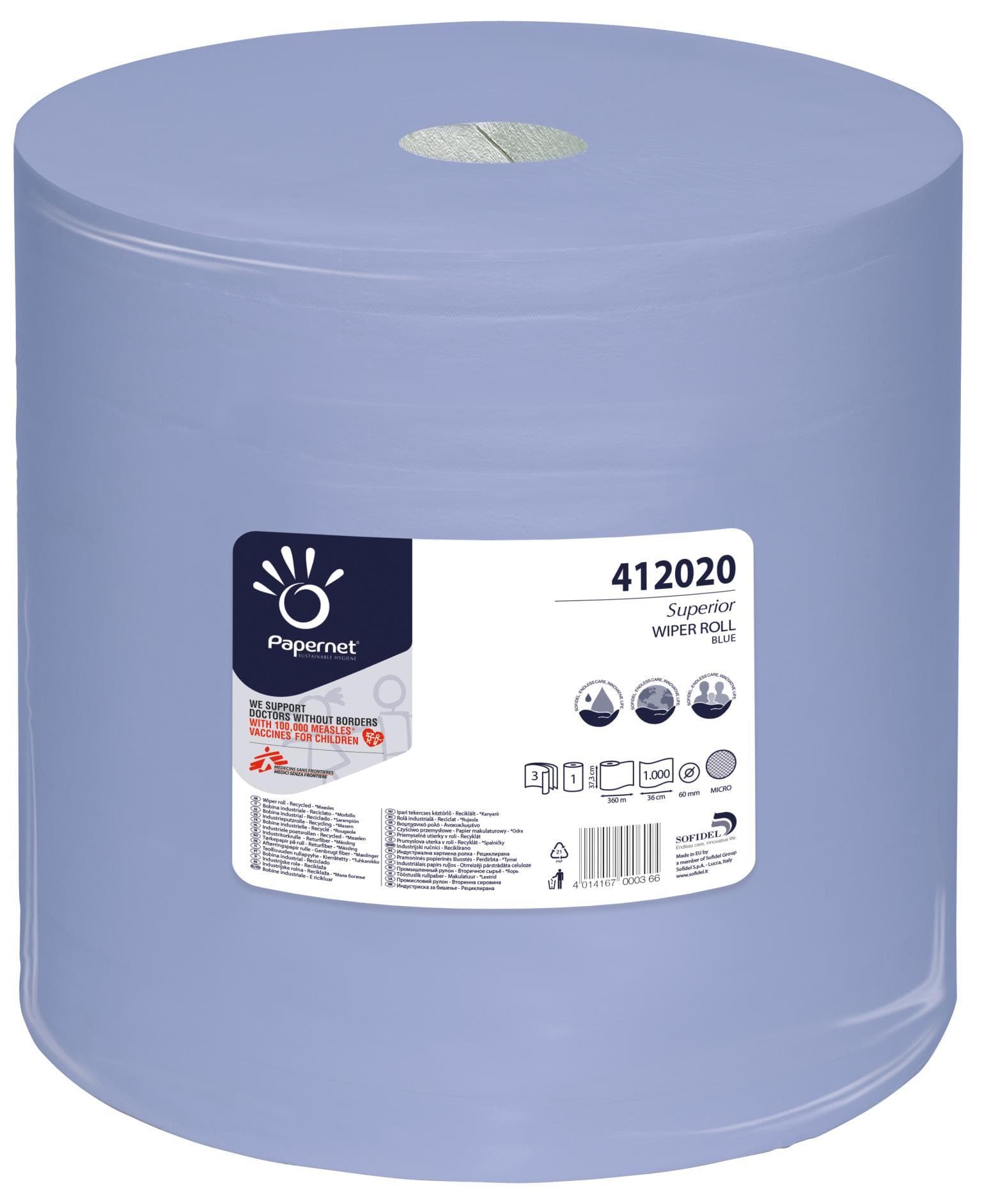 Rouleaux de chiffons de nettoyage « Triomaxi Blue 1000 » bleus 3 plis, 38 cm x 360 m, 1 000 feuilles chacun