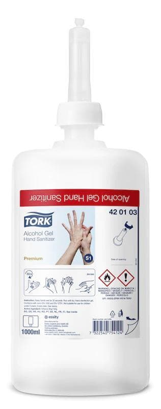 Gel désinfectant pour les mains Tork Premium (S1) flacon de 1 litre, incolore