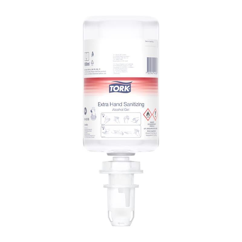 Gel désinfectant pour les mains Tork Premium avec alcool, flacon de 1000 ml, transparent