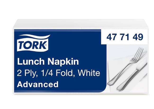 Tovagliolo da pranzo Tork bianco, 2 strati, 33 x 33 cm, piega a 1/4.