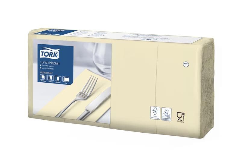 Serviettes Tork Lunch 2 plis 33 x 33 cm, pliage 1/8, couleur champagne