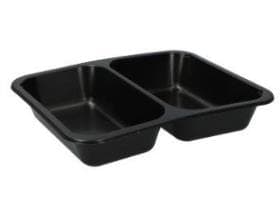 Barquette en PP, noire, 2 compartiments, 227 x 178 x 40 mm, 600/500 ml