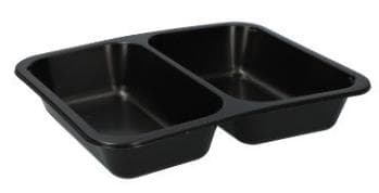 Barquette en PP, noire, 2 compartiments, 227 x 178 x 40 mm, 600/500 ml