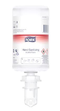 Mousse désinfectante pour les mains Tork Premium, avec alcool, flacon de 950 ml, transparent,