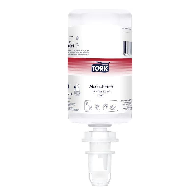 Mousse désinfectante pour les mains Tork Premium, sans alcool, flacon de 1000 ml, transparent