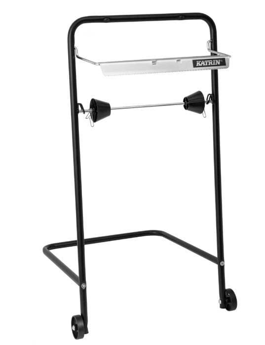 Support de sol Katrin pour rouleaux de chiffons de nettoyage, noir, en métal, largeur du rouleau 40 cm