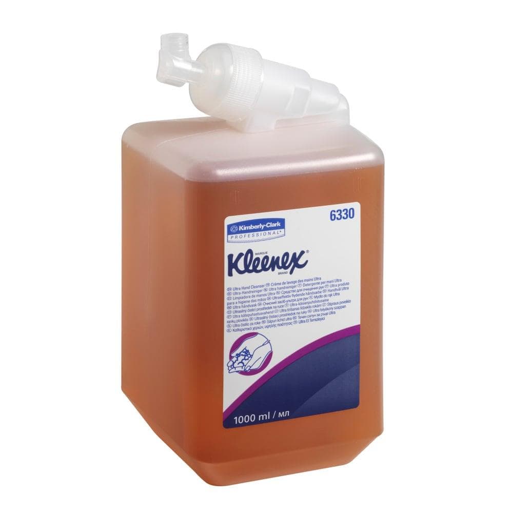 Detergente liquido Ultra Kleenex da 1 litro, caramello leggermente profumato con schiuma idratante.