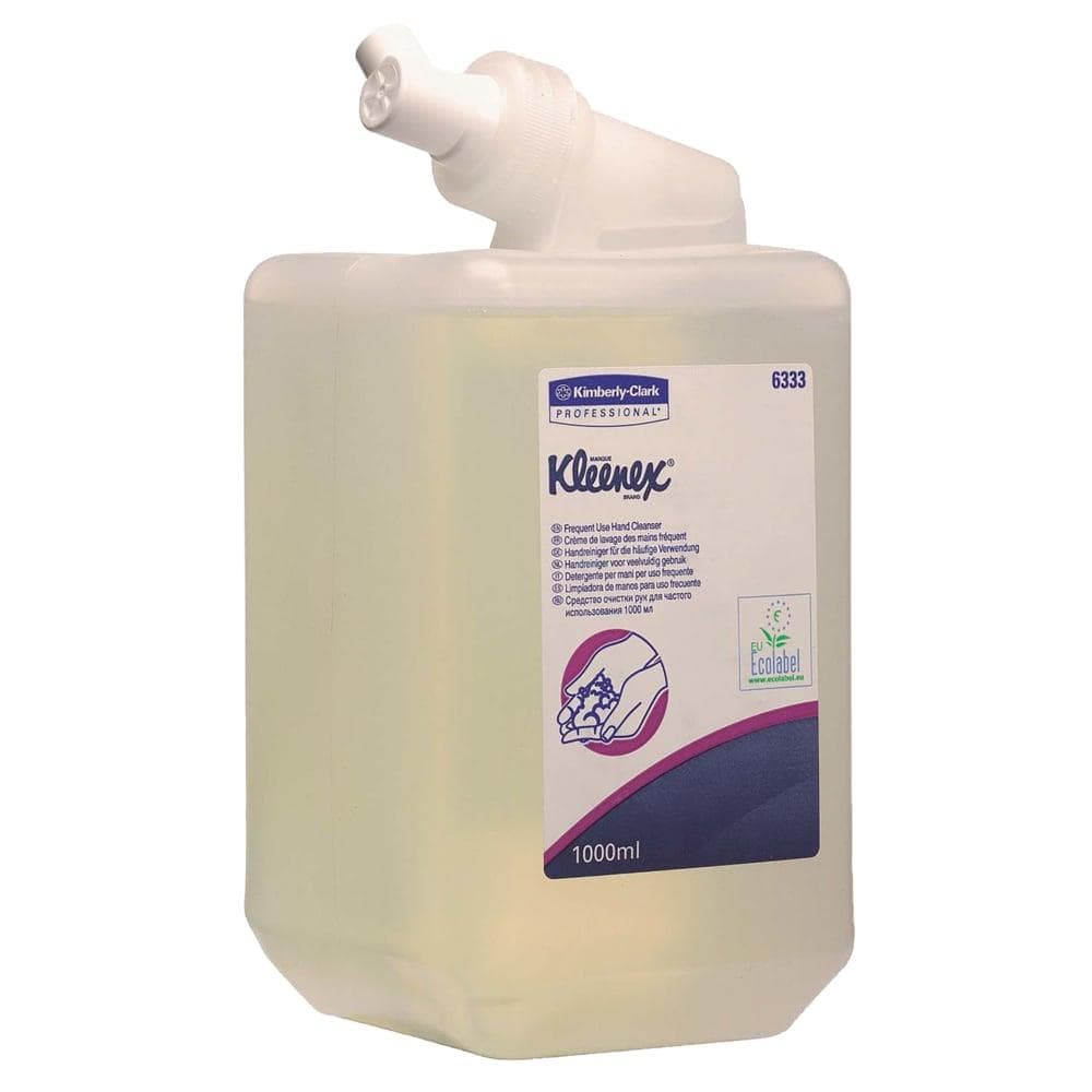 Detergente liquido Kleenex da 1 litro, trasparente, non profumato, delicato.