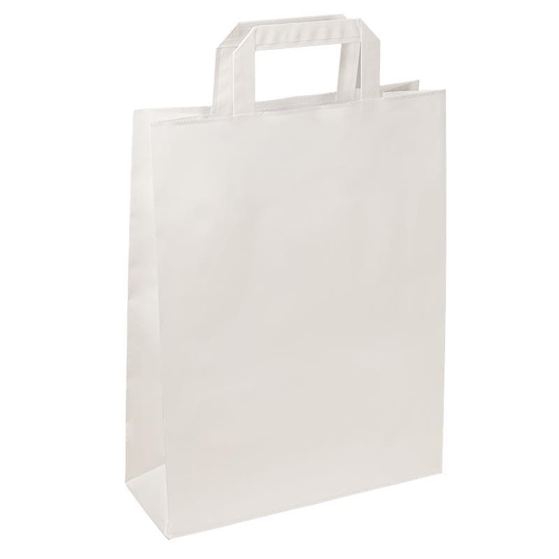 Sacchetti di carta Kraft bianchi 90 gm2, non stampati, 320 + 220 x 340 mm, con