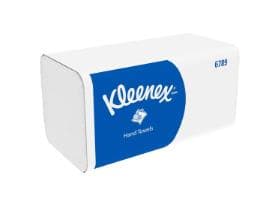 Asciugamani di carta Kleenex® 21,2 x 21,5 cm a 2 strati, pieghe a fisarmonica, bianchi.
