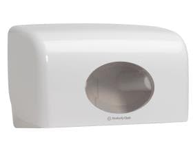 Distributore di carta igienica Aquarius, doppio rotolo bianco, H18 x L29,8 x P12,8 cm, con coperchio trasparente