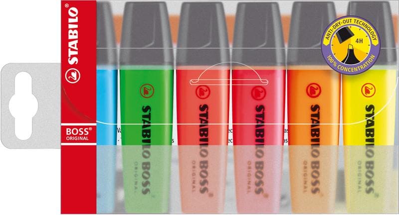 STABILO BOSS Textmarker Original ca. 2 - 5 mm, nachfüllbar, farbig sortiert