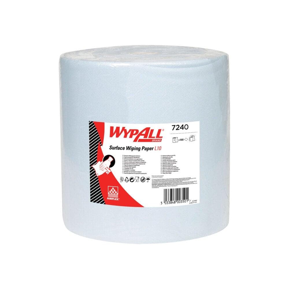 Rouleaux de chiffons Wypall L10 bleus 1 pli 32,5 x 38 cm, perforés, 1000 lingettes