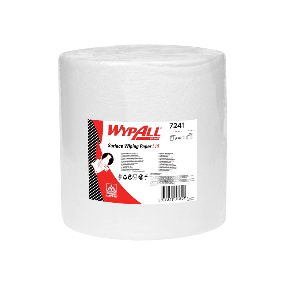 Rouleaux d'essuie-tout Wypall L10 blancs 1 pli 32,5 x 38 cm, perforés, 1000 lingettes