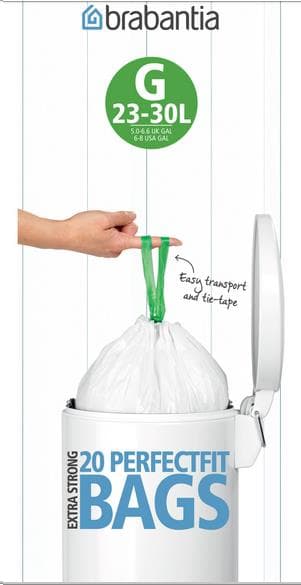 Sac poubelle de 30 litres, en HDPE, blanc, code G Brabantia, 417 x 760 mm.