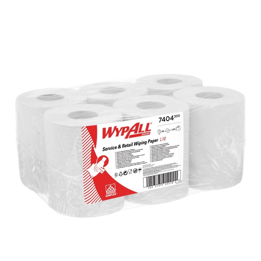 Rouleaux de chiffons de nettoyage Wypall L10 blanc 1 pli 18,3 x 38 cm, 100 % cellulose, 390 chiffons