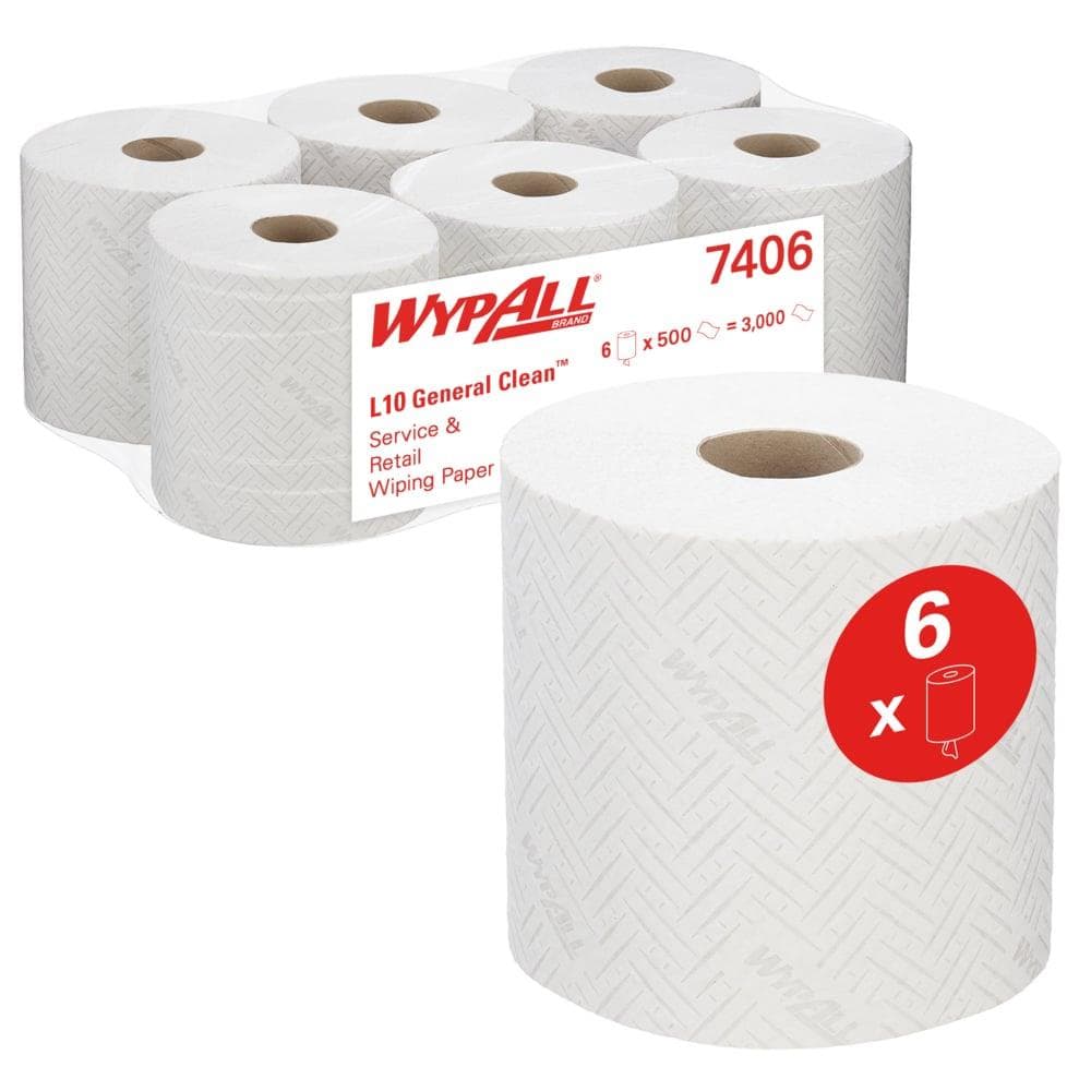 Rouleaux de chiffons de nettoyage Wypall L10 blanc 1 pli 18,3 x 38 cm, 100 % cellulose, 500 chiffons
