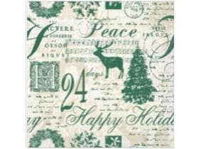 Tovaglioli 3 veli, 40 x 40 cm, piegati in 1/4, "HAPPY HOLIDAY" beige-verde
