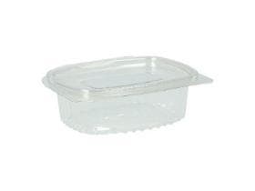 Salatschalen 250 ml rechteckig, rPET, transparent, mit anhängendem Deckel,