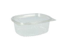 Salatschalen 1000 ml rechteckig, rPET, transparent, mit anhängendem Deckel,