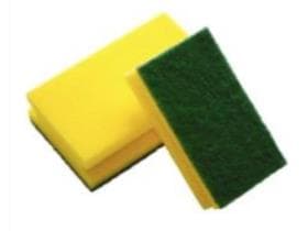 Spugna abrasiva in PU, 15 x 7 x 4,5 cm giallo/verde, con maniglia e abrasivo.
