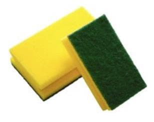 Spugna abrasiva in PU, 15 x 7 x 4,5 cm giallo/verde, con maniglia e abrasivo.