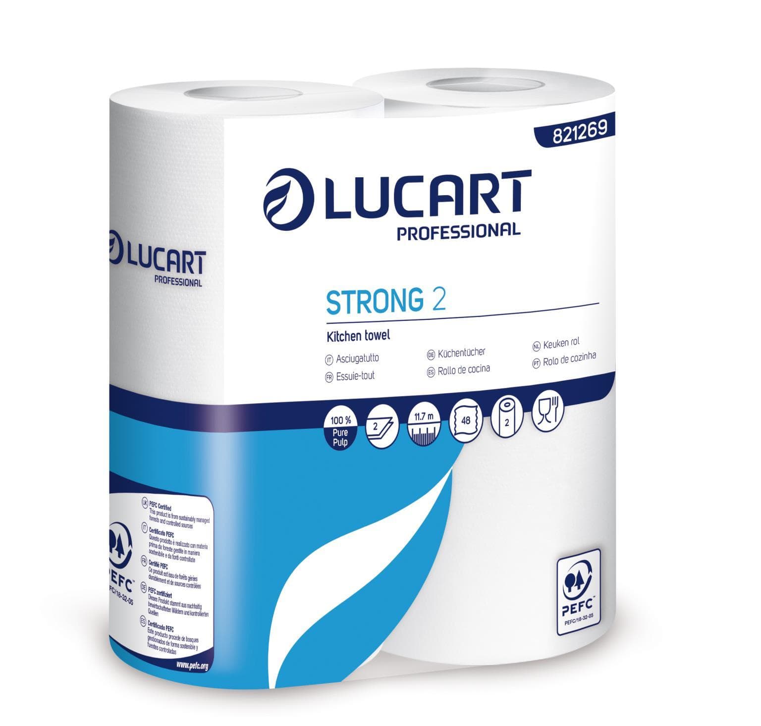 Rouleau de papier ménager Strong, 100 % cellulose, 2 plis, blanc brillant, 48 coupons