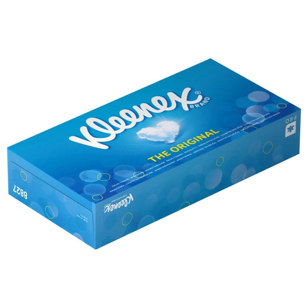 Fazzoletti di carta Kleenex bianchi, 2 strati, 100% cellulosa, 20,6 x 20 cm.