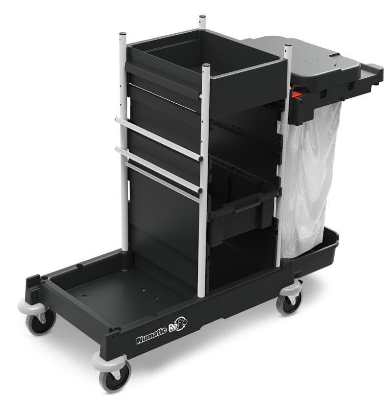 Carrello per la pulizia ServoMatic SM-1, con cassetto portaoggetti e cestino per rifiuti