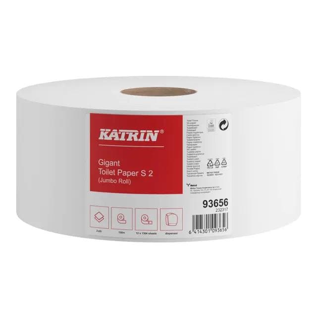 Carta igienica Katrin Gigant S Jumbo a 2 strati, bianca, 8,8 cm x 11,5 cm.