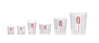 Bicchiere miscelatore Colad da 700 ml stampato con indicazioni per proporzioni di miscelazione precise.