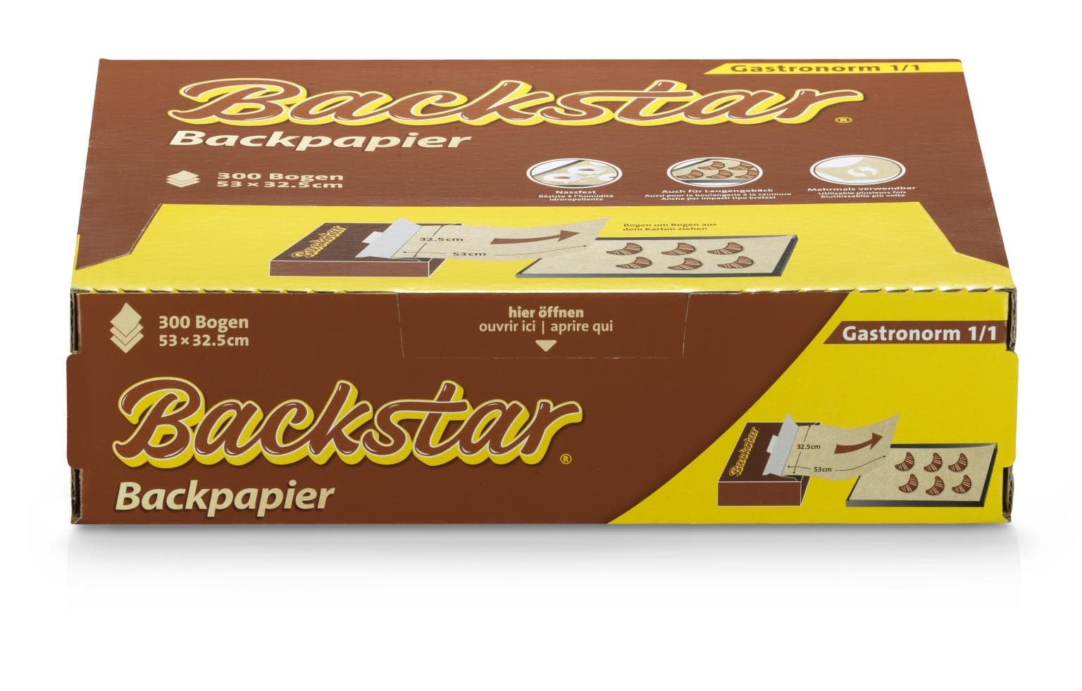 Backstar 300 feuilles professionnelles, papier sulfurisé Gastronorm 1/1, 53 x 32,5 cm, marron