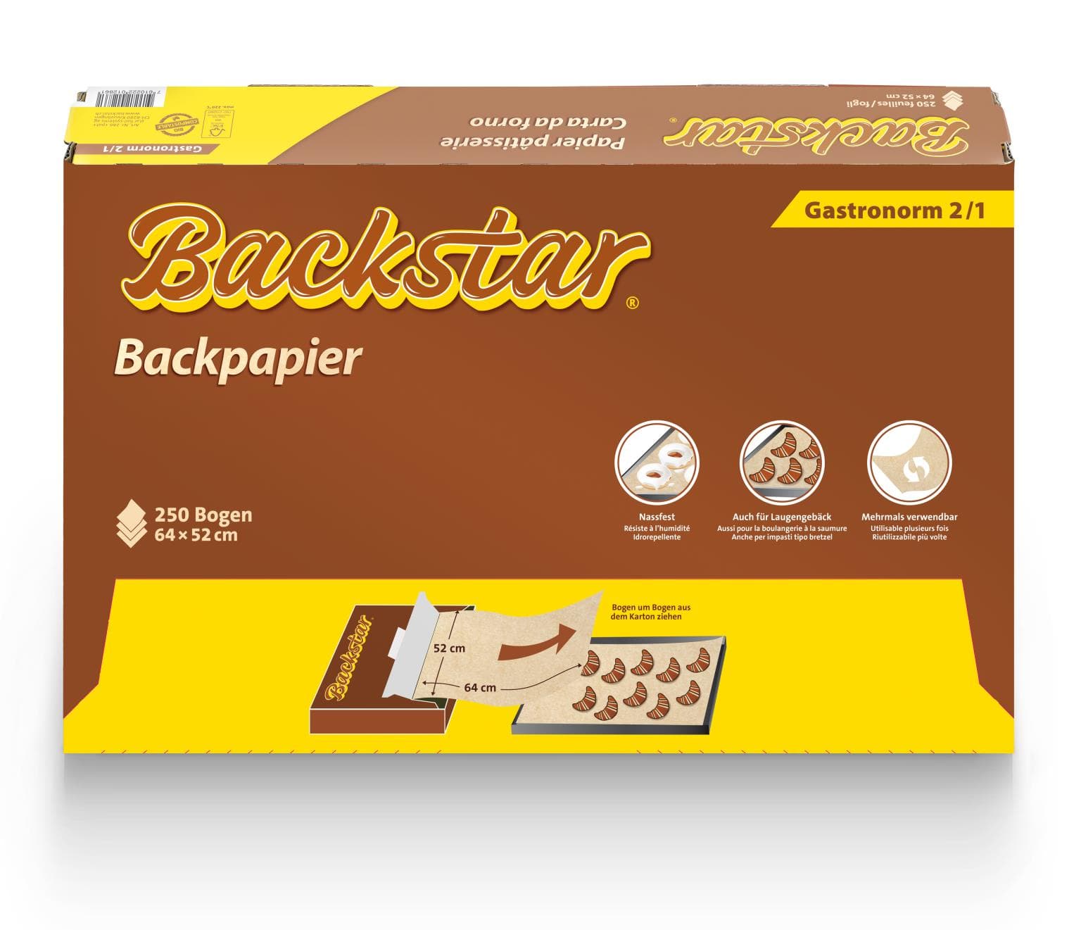 Backstar 250 feuilles professionnelles, papier sulfurisé Gastronorm 2/1, 64 x 52 cm, marron
