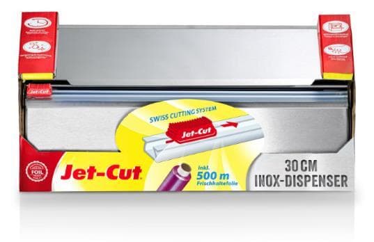 Distributore Jet-Cut Inox da 30 cm con 1 rotolo di pellicola trasparente in PVC