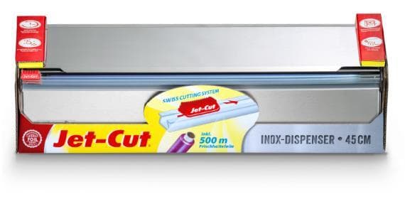 Distributore Jet-Cut Inox 45 cm incl. 1 rotolo di pellicola trasparente in PVC