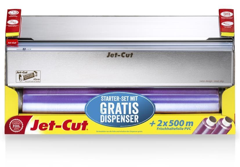 Set base Jet-Cut Inox da 45 cm con 2 rotoli di pellicola trasparente