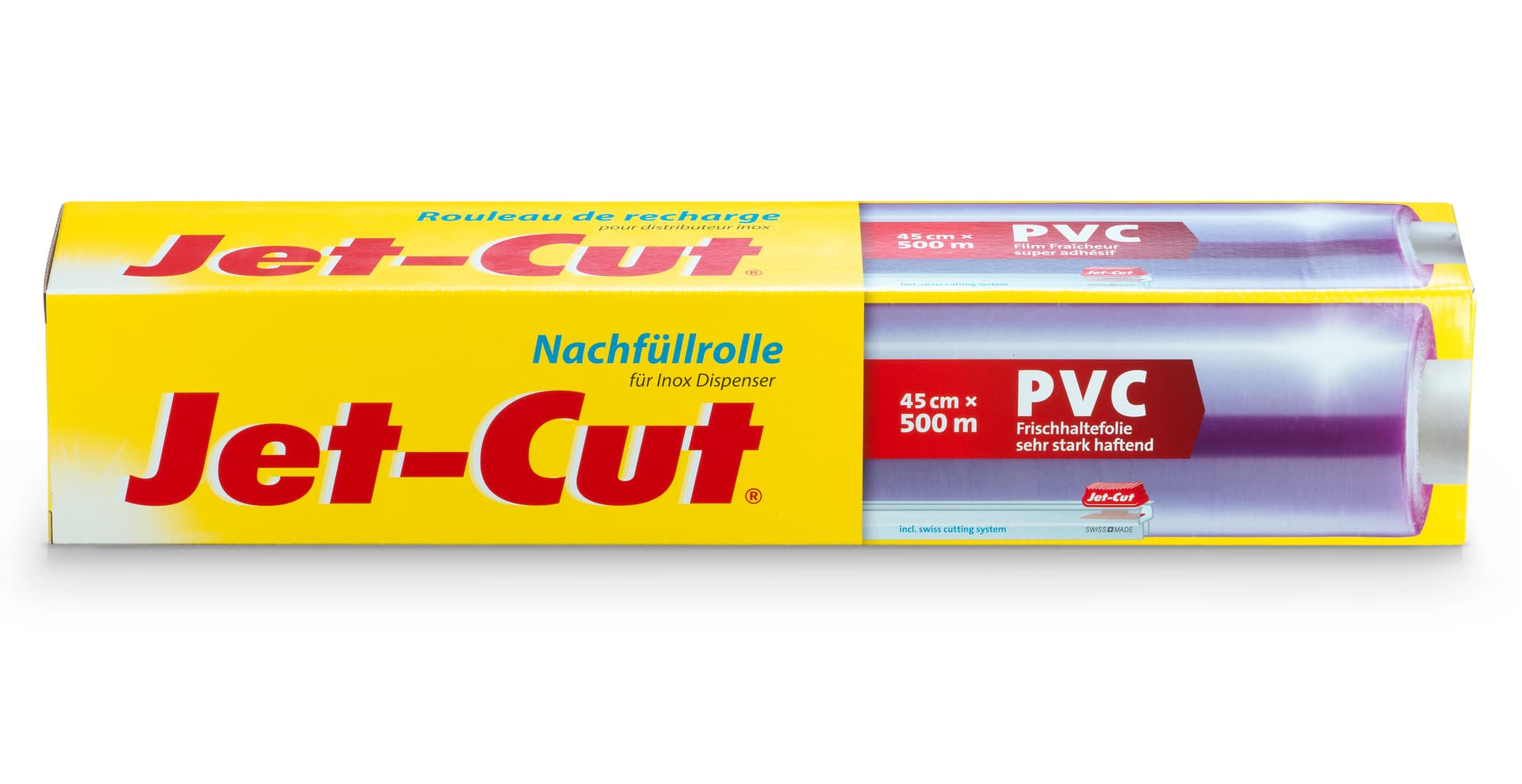 Rouleau de recharge de film alimentaire PVC 45 cm x 500 m Jet-Cut, adhésif puissant