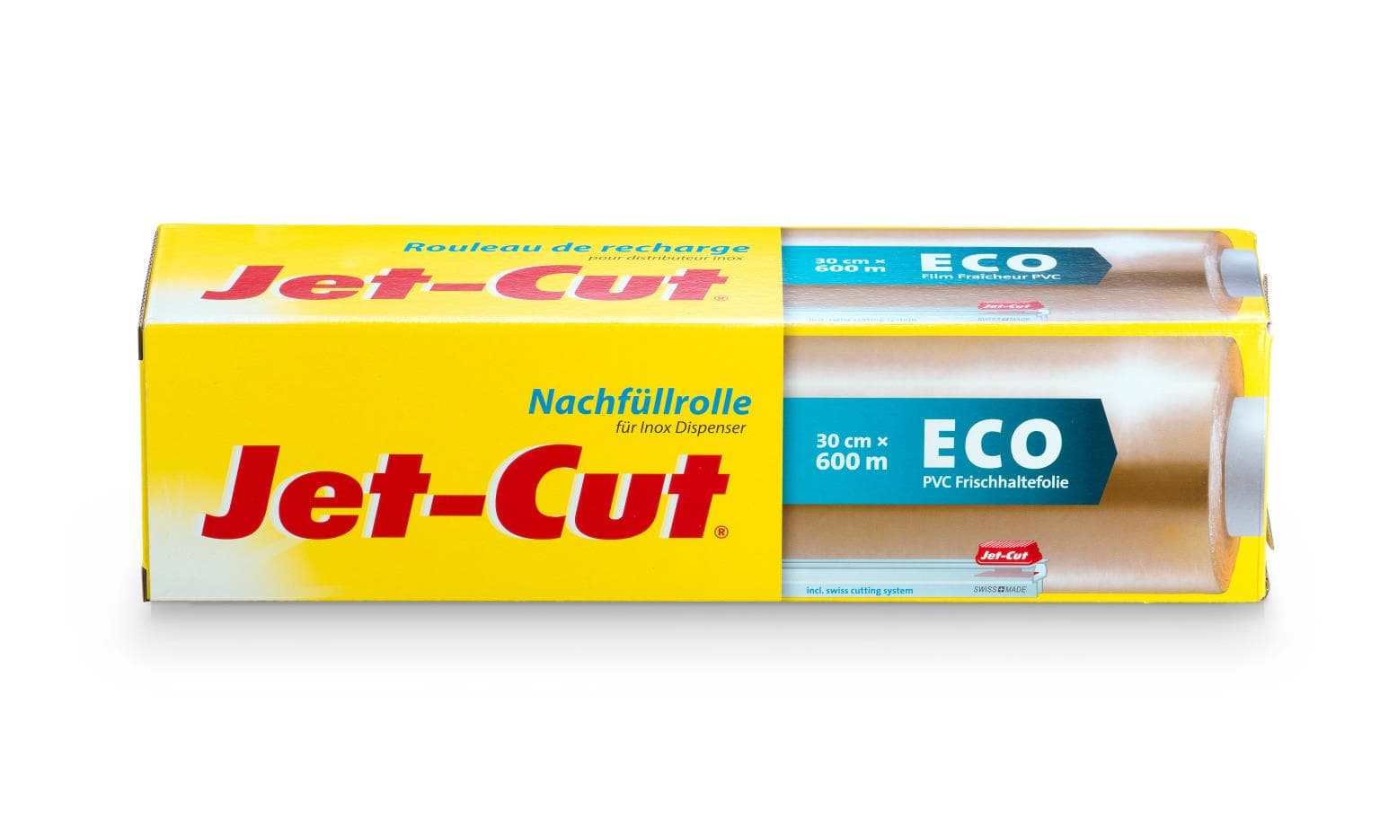 Pellicola trasparente in PVC 30 cm x 600 m Jet-Cut Eco rotolo di ricarica