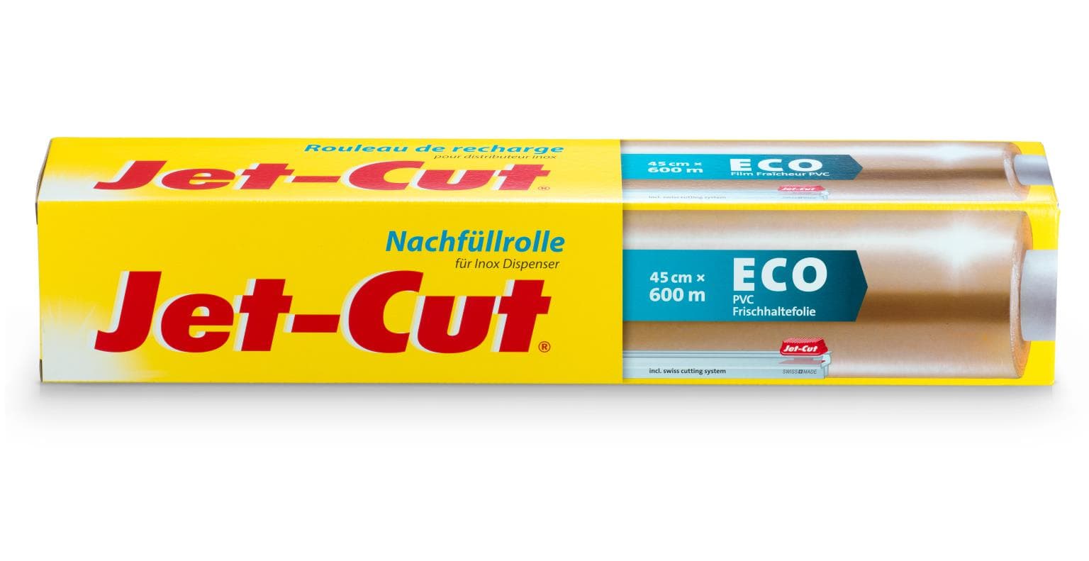 Pellicola trasparente in PVC 45 cm x 600 m Jet-Cut Eco rotolo di ricarica