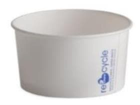 Gobelet de glace 120 cc (ø 73 mm, hauteur 47 mm), en carton, avec impression standard "recyclage"
